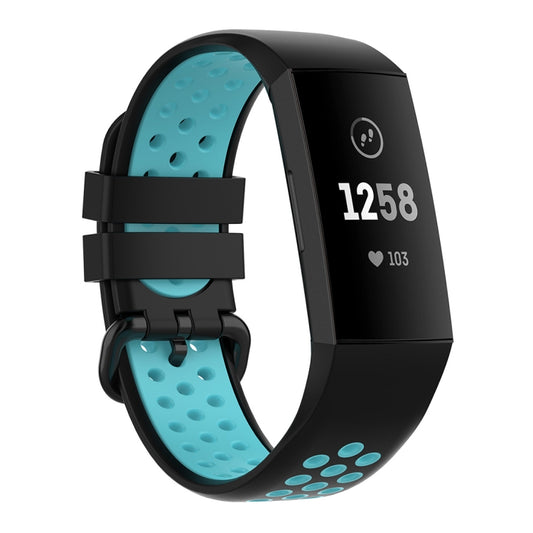 For Fitbit Charge 4 / Charge 3 / Charge 3 SE Watch Button Two Colors Silicone Replacement Strap Watchband(Black Teal) - Watch Bands by buy2fix | Online Shopping UK | buy2fix