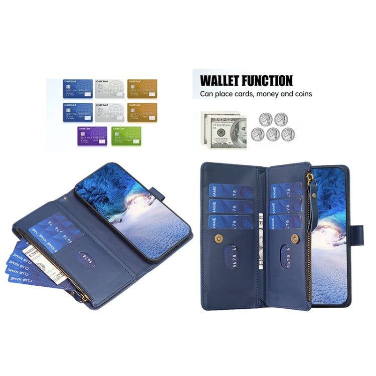 For Xiaomi 13 9 Card Slots Zipper Wallet Leather Flip Phone Case(Blue) - 13 Cases by buy2fix | Online Shopping UK | buy2fix