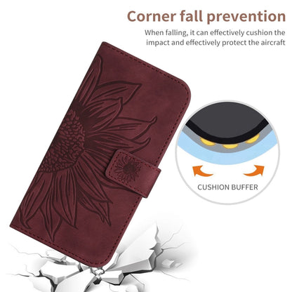 For iPhone 16 Pro Max Skin Feel Sun Flower Embossed Flip Leather Phone Case with Lanyard(Wine Red) - iPhone 16 Pro Max Cases by buy2fix | Online Shopping UK | buy2fix