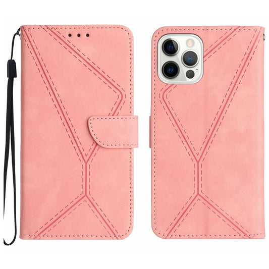 For iPhone 16 Pro Stitching Embossed Leather Phone Case(Pink) - iPhone 16 Pro Cases by buy2fix | Online Shopping UK | buy2fix