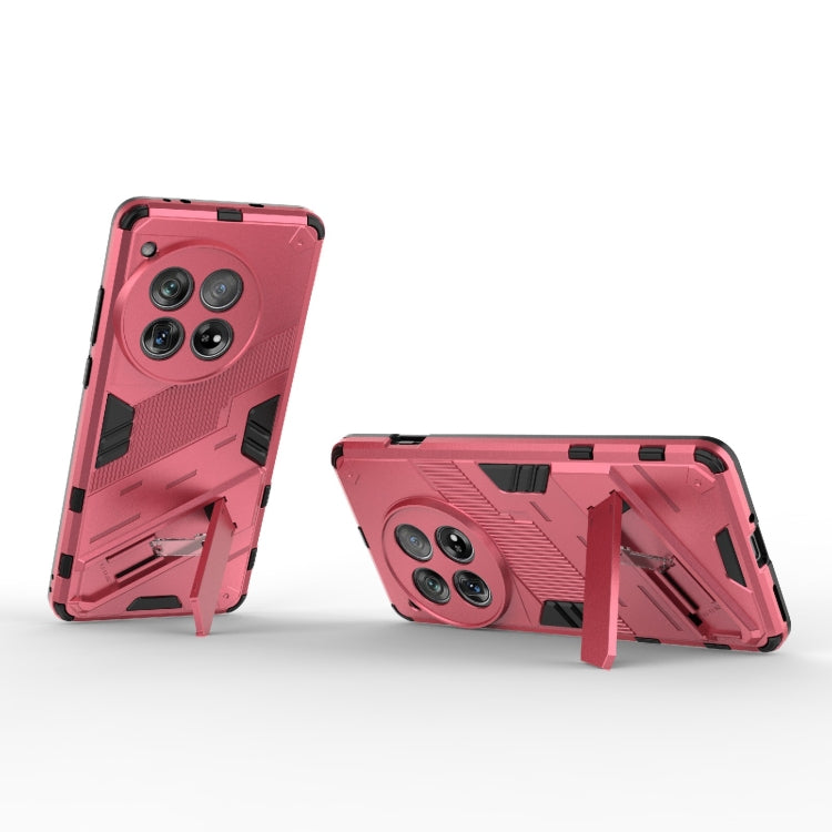 For OnePlus 12 5G Punk Armor 2 in 1 PC + TPU Phone Case with Holder(Light Red) - OnePlus Cases by buy2fix | Online Shopping UK | buy2fix