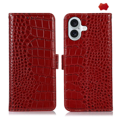 For iPhone 16 Plus Crocodile Top Layer Cowhide Leather Phone Case(Red) - iPhone 16 Plus Cases by buy2fix | Online Shopping UK | buy2fix