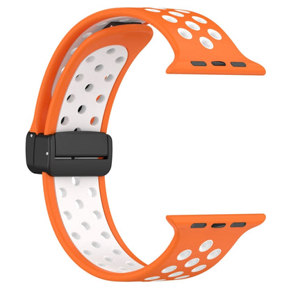 For Apple Watch 7 41mm Magnetic Buckle Silicone Watch Band(Orange White) - Watch Bands by buy2fix | Online Shopping UK | buy2fix