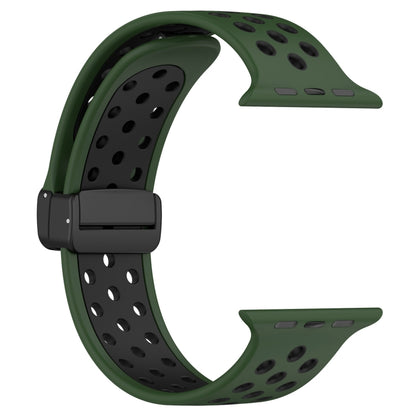 For Apple Watch SE 44mm Magnetic Buckle Silicone Watch Band(Army Green Black) - Watch Bands by buy2fix | Online Shopping UK | buy2fix