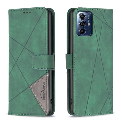 For Motorola Moto G Play 2024 Magnetic Buckle Rhombus Texture Leather Phone Case(Green) - Motorola Cases by buy2fix | Online Shopping UK | buy2fix