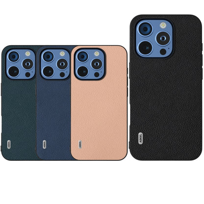 For iPhone 16 Pro ABEEL Genuine Leather + PC Litchi Texture Phone Case(Blue) - iPhone 16 Pro Cases by buy2fix | Online Shopping UK | buy2fix