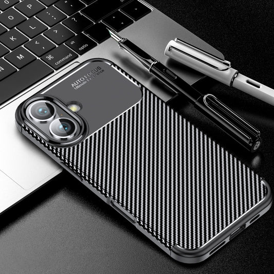 For iPhone 16 Carbon Fiber Texture Shockproof TPU Phone Case(Black) - iPhone 16 Cases by buy2fix | Online Shopping UK | buy2fix