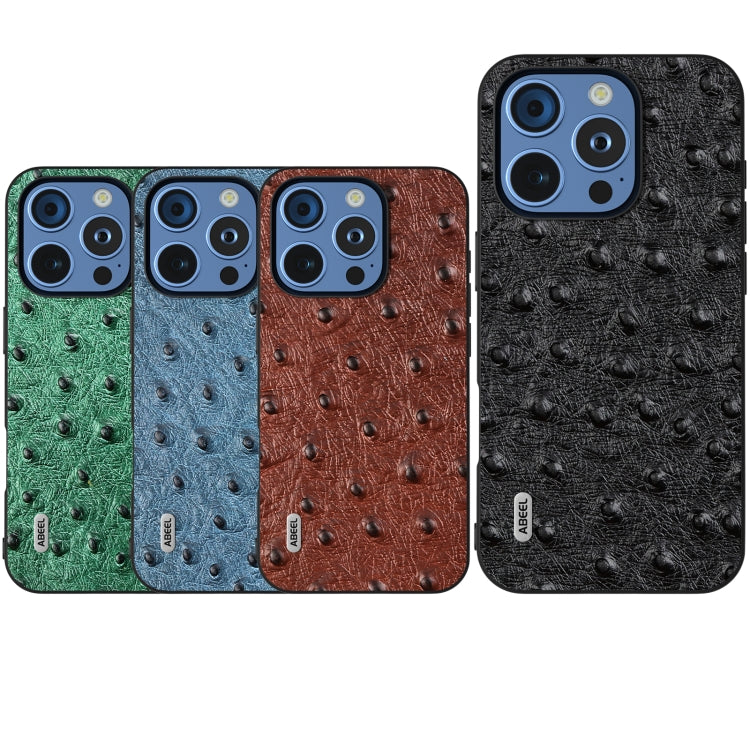 For iPhone 16 Pro Max ABEEL Genuine Leather Ostrich Texture Phone Case(Green) - iPhone 16 Pro Max Cases by buy2fix | Online Shopping UK | buy2fix