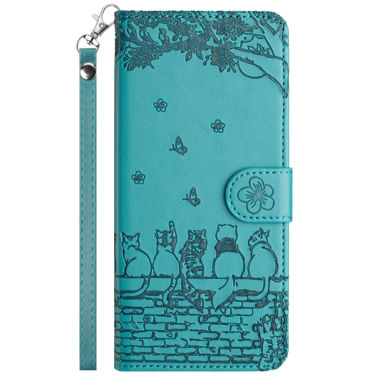 For iPhone 16 Pro Max Cat Embossing Pattern Leather Phone Case with Lanyard(Blue) - iPhone 16 Pro Max Cases by buy2fix | Online Shopping UK | buy2fix