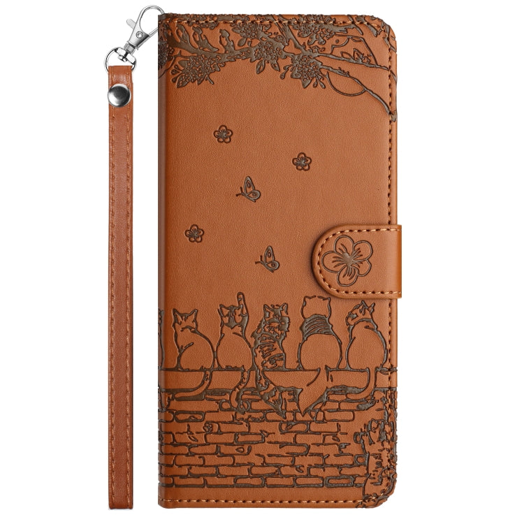 For iPhone 16 Pro Cat Embossing Pattern Leather Phone Case with Lanyard(Brown) - iPhone 16 Pro Cases by buy2fix | Online Shopping UK | buy2fix