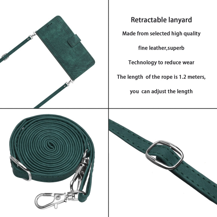 For Xiaomi Redmi K70 / K70 Pro Skin Feel Stripe Pattern Leather Phone Case with Long Lanyard(Green) - K70 Pro Cases by buy2fix | Online Shopping UK | buy2fix