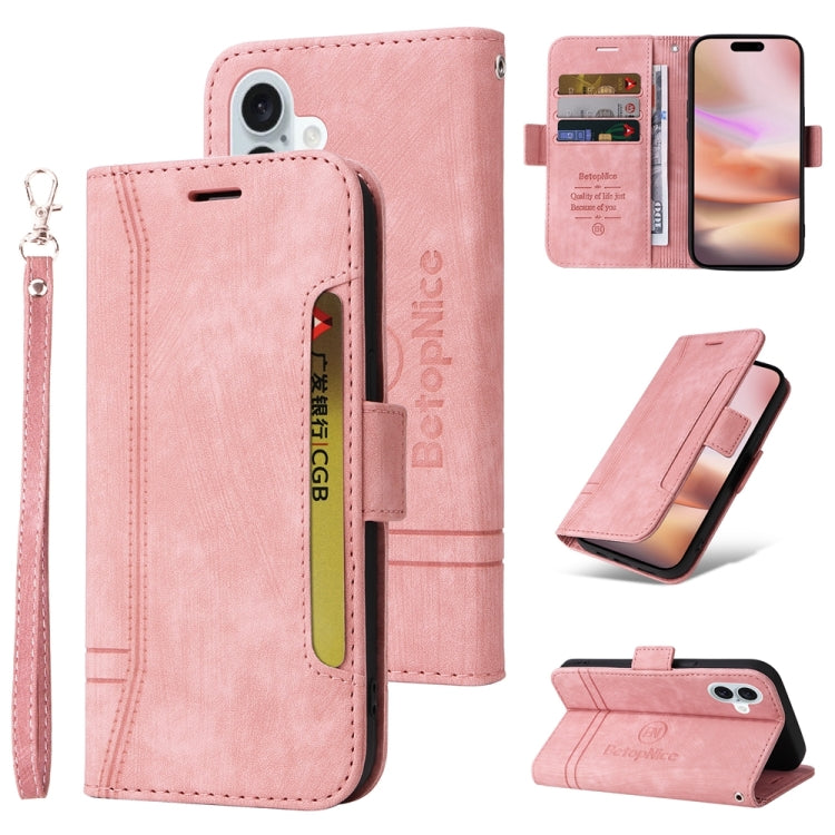 For iPhone 16 Plus BETOPNICE Dual-side Buckle Leather Phone Case(Pink) - iPhone 16 Plus Cases by BETOPNICE | Online Shopping UK | buy2fix