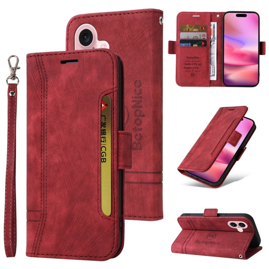 For iPhone 16 BETOPNICE Dual-side Buckle Leather Phone Case(Red) - iPhone 16 Cases by BETOPNICE | Online Shopping UK | buy2fix