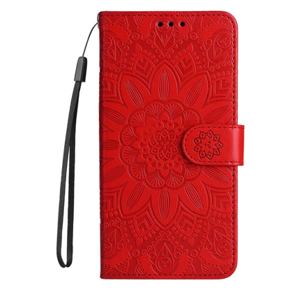 For iPhone 16 Embossed Sunflower Leather Phone Case(Red) - iPhone 16 Cases by buy2fix | Online Shopping UK | buy2fix