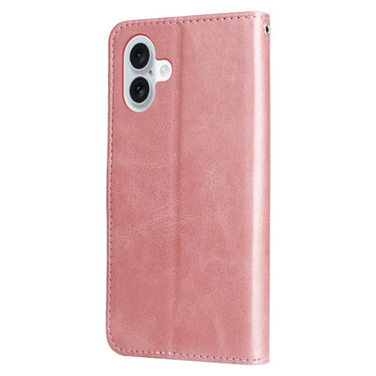 For iPhone 16 Plus Fashion Calf Texture Zipper Leather Phone Case(Rose Gold) - iPhone 16 Plus Cases by buy2fix | Online Shopping UK | buy2fix