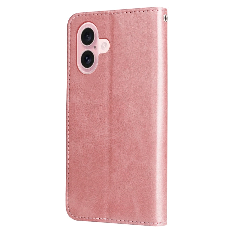 For iPhone 16 Fashion Calf Texture Zipper Leather Phone Case(Rose Gold) - iPhone 16 Cases by buy2fix | Online Shopping UK | buy2fix