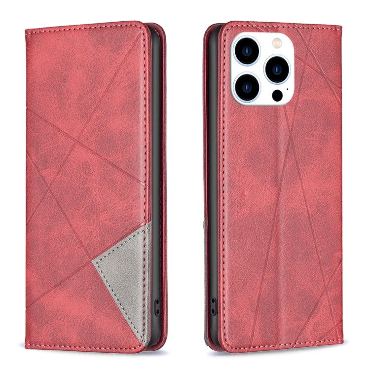 For iPhone 16 Pro Rhombus Texture Magnetic Leather Phone Case(Red) - iPhone 16 Pro Cases by buy2fix | Online Shopping UK | buy2fix