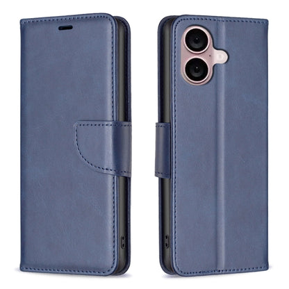 For iPhone 16 Lambskin Texture Pure Color Flip Leather Phone Case(Blue) - iPhone 16 Cases by buy2fix | Online Shopping UK | buy2fix