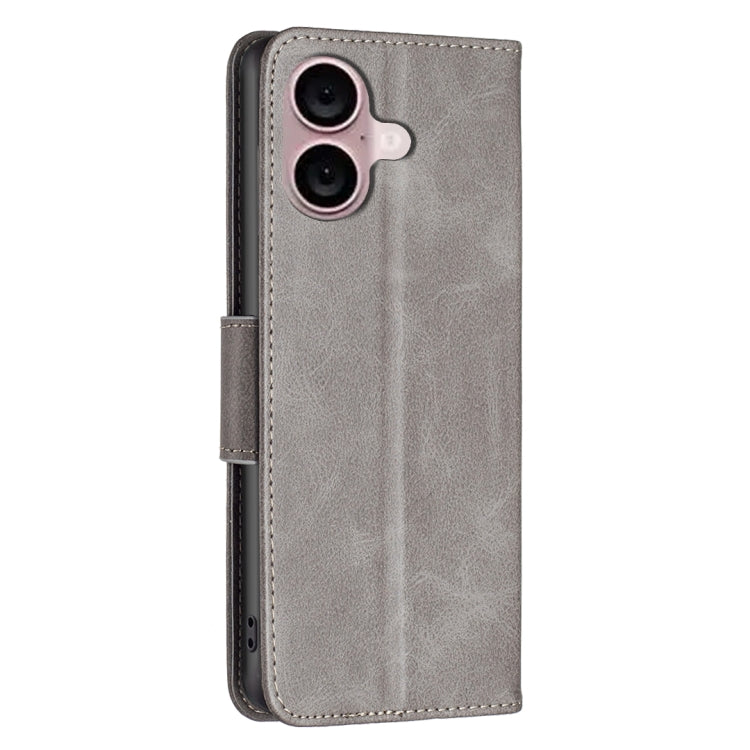 For iPhone 16 Lambskin Texture Pure Color Flip Leather Phone Case(Grey) - iPhone 16 Cases by buy2fix | Online Shopping UK | buy2fix