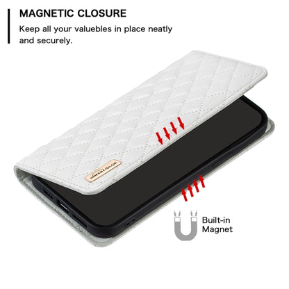 For iPhone 16 Plus Diamond Lattice Magnetic Leather Flip Phone Case(White) - iPhone 16 Plus Cases by buy2fix | Online Shopping UK | buy2fix