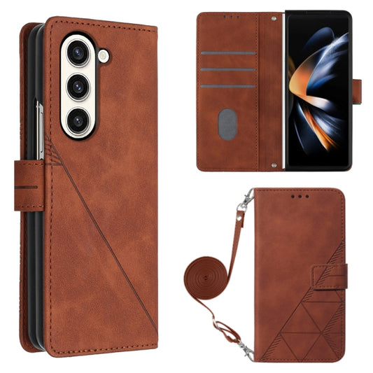 For Samsung Galaxy Z Fold5 5G Crossbody 3D Embossed Flip Leather Phone Case(Brown) - Galaxy Z Fold5 Cases by buy2fix | Online Shopping UK | buy2fix