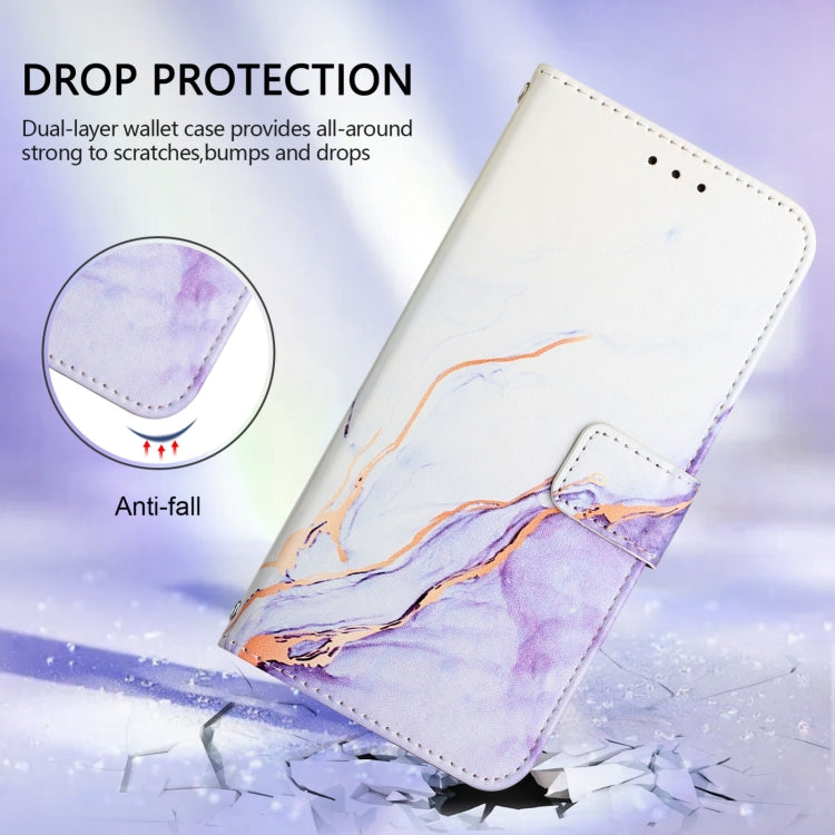 For iPhone 16 Pro PT003 Marble Pattern Flip Leather Phone Case(White Purple LS006) - iPhone 16 Pro Cases by buy2fix | Online Shopping UK | buy2fix