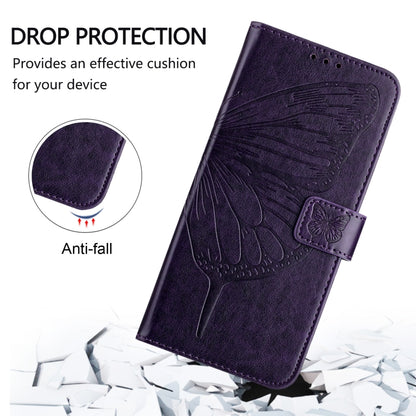 For iPhone 16 Pro Embossed Butterfly Leather Phone Case(Dark Purple) - iPhone 16 Pro Cases by buy2fix | Online Shopping UK | buy2fix