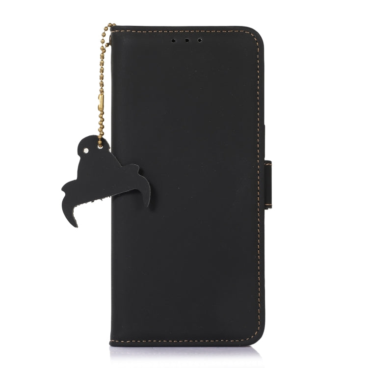 For OnePlus 12 Genuine Leather Magnetic RFID Leather Phone Case(Black) - OnePlus Cases by buy2fix | Online Shopping UK | buy2fix