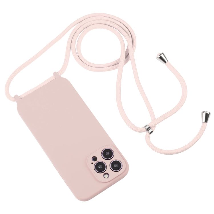 For iPhone 16 Pro Crossbody Lanyard Liquid Silicone Case(Sand Pink) - iPhone 16 Pro Cases by buy2fix | Online Shopping UK | buy2fix