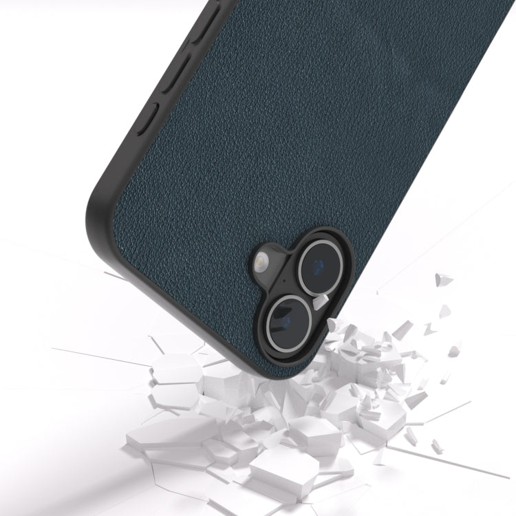 For iPhone 16 Plus ABEEL Genuine Leather Wave Black Edge Phone Case(Green) - iPhone 16 Plus Cases by buy2fix | Online Shopping UK | buy2fix