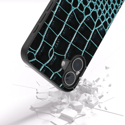 For iPhone 16 Plus ABEEL Genuine Leather Crocodile Pattern Black Edge Phone Case(Blue) - iPhone 16 Plus Cases by buy2fix | Online Shopping UK | buy2fix