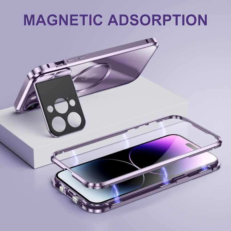 For iPhone 15 Large Window Holder MagSafe Magnetic Metal Phone Case(Purple) - iPhone 15 Cases by buy2fix | Online Shopping UK | buy2fix