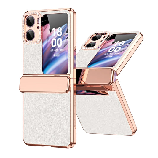 For OPPO Find N2 Flip Plated Plain Leather Folding Phone Case with Hinge(White) - Find N2 Flip Cases by buy2fix | Online Shopping UK | buy2fix
