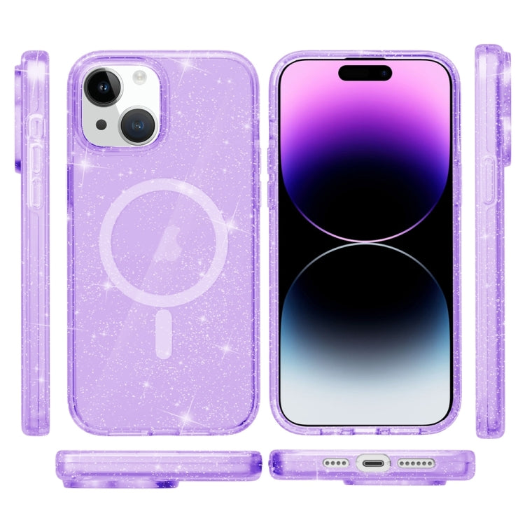 For iPhone 15 Plus Terminator Style Glitter Powder MagSafe Magnetic Phone Case(Purple) - iPhone 15 Plus Cases by buy2fix | Online Shopping UK | buy2fix