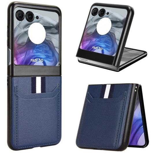 For Motorola Razr 50 Litchi Texture Card Slot Phone Case(Blue) - Motorola Cases by buy2fix | Online Shopping UK | buy2fix