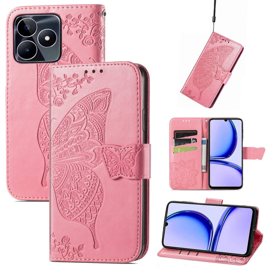 For Realme C53 Butterfly Love Flower Embossed Leather Phone Case(Pink) - Realme Cases by buy2fix | Online Shopping UK | buy2fix