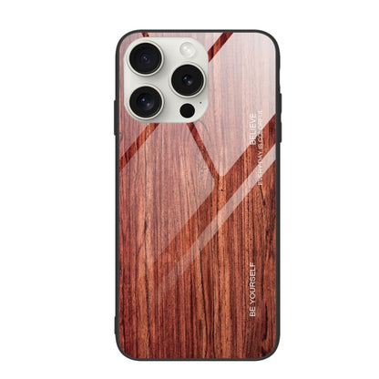 For iPhone 16 Pro Wood Grain Glass Phone Case(Coffee) - iPhone 16 Pro Cases by buy2fix | Online Shopping UK | buy2fix