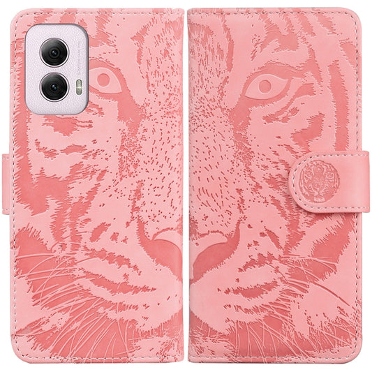 For Motorola Moto G Power 5G 2024 Tiger Embossing Pattern Leather Phone Case(Pink) - Motorola Cases by buy2fix | Online Shopping UK | buy2fix