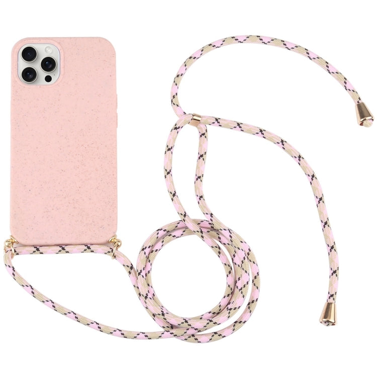 For iPhone 16 Pro Max Wheat Straw TPU Shockproof Phone Case with Neck Lanyard(Pink) - iPhone 16 Pro Max Cases by buy2fix | Online Shopping UK | buy2fix