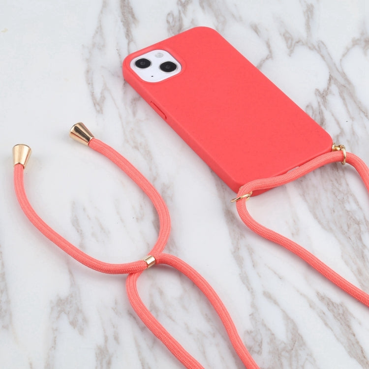 For iPhone 16 Wheat Straw TPU Shockproof Phone Case with Neck Lanyard(Red) - iPhone 16 Cases by buy2fix | Online Shopping UK | buy2fix