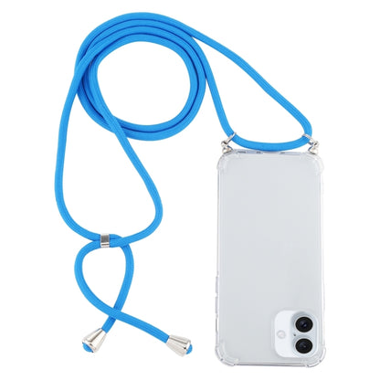 For iPhone 16 Four-Corner Shockproof Transparent TPU Case with Lanyard(Blue) - iPhone 16 Cases by buy2fix | Online Shopping UK | buy2fix