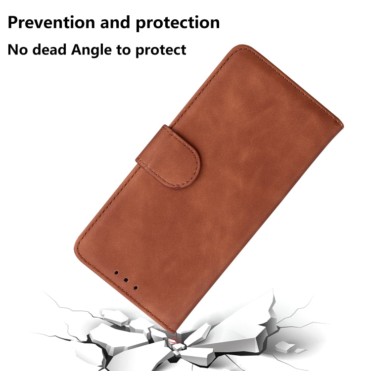 For iPhone 16 Plus Skin Feel Pure Color Flip Leather Phone Case(Brown) - iPhone 16 Plus Cases by buy2fix | Online Shopping UK | buy2fix