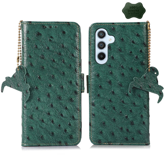 For Samsung Galaxy S24 Ostrich Pattern Genuine Leather RFID Phone Case(Green) - Galaxy Phone Cases by buy2fix | Online Shopping UK | buy2fix