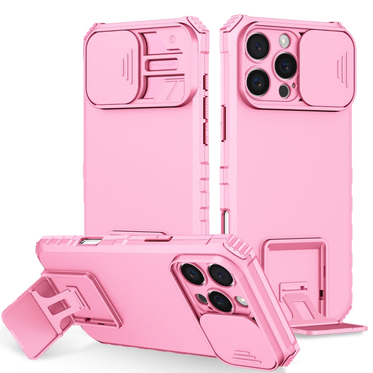 For iPhone 16 Pro Max Stereoscopic Holder Sliding Camshield Phone Case(Pink) - iPhone 16 Pro Max Cases by buy2fix | Online Shopping UK | buy2fix