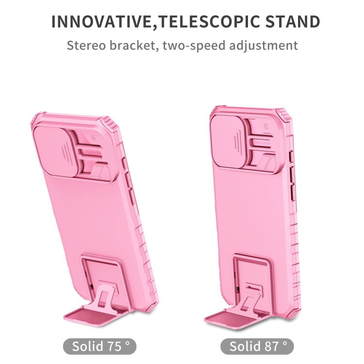 For iPhone 16 Pro Max Stereoscopic Holder Sliding Camshield Phone Case(Pink) - iPhone 16 Pro Max Cases by buy2fix | Online Shopping UK | buy2fix