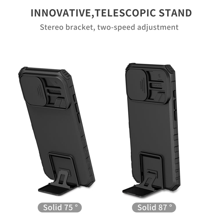 For iPhone 16 Pro Max Stereoscopic Holder Sliding Camshield Phone Case(Black) - iPhone 16 Pro Max Cases by buy2fix | Online Shopping UK | buy2fix