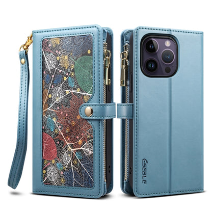 For iPhone 15 Pro Max ESEBLE Star Series Lanyard Zipper Wallet RFID Leather Case(Blue) - iPhone 15 Pro Max Cases by ESEBLE | Online Shopping UK | buy2fix