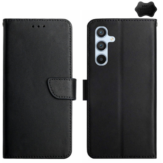 For Samsung Galaxy M15 5G HT02 Genuine Leather Fingerprint-proof Flip Phone Case(Black) - Galaxy Phone Cases by buy2fix | Online Shopping UK | buy2fix