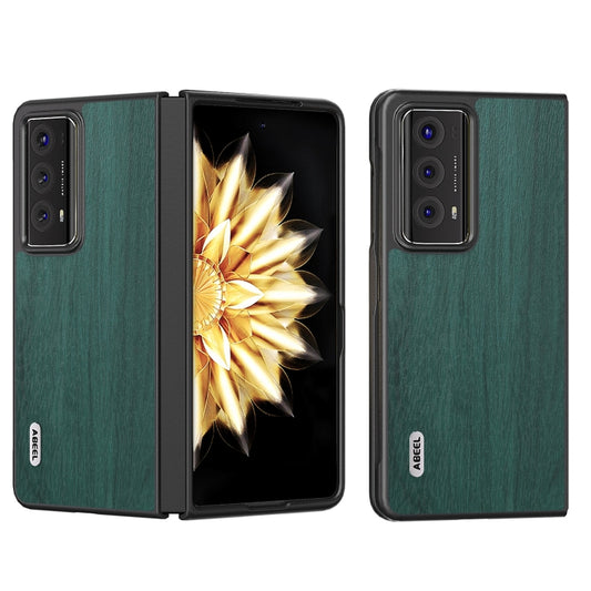 For Honor Magic V2 ABEEL Wood Texture PU Phone Case(Green) - Honor Cases by buy2fix | Online Shopping UK | buy2fix