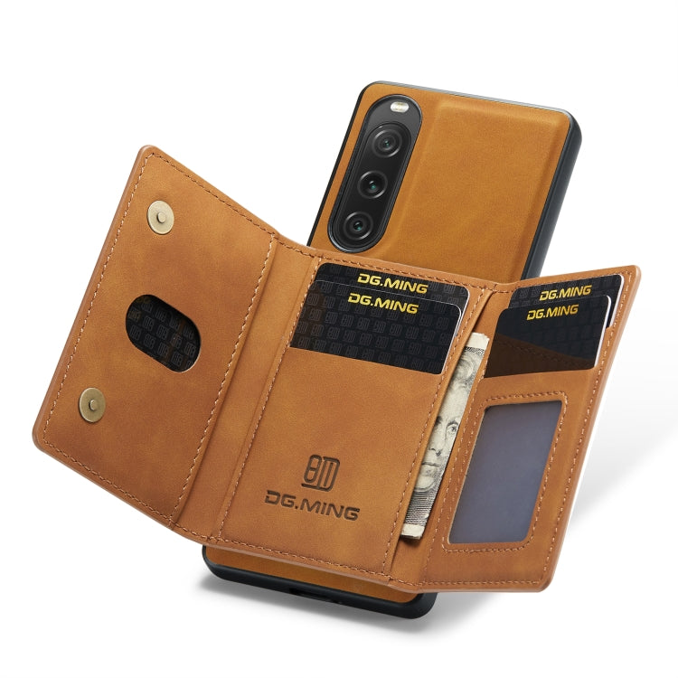 For Sony Xperia 10 V DG.MING M2 Series 3-Fold Multi Card Bag + Magnetic Phone Case(Brown) - Sony Cases by DG.MING | Online Shopping UK | buy2fix